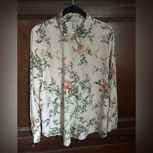 H & M Pale Pink, floral, long sleeve blouse, fits like a Medium, NWT.